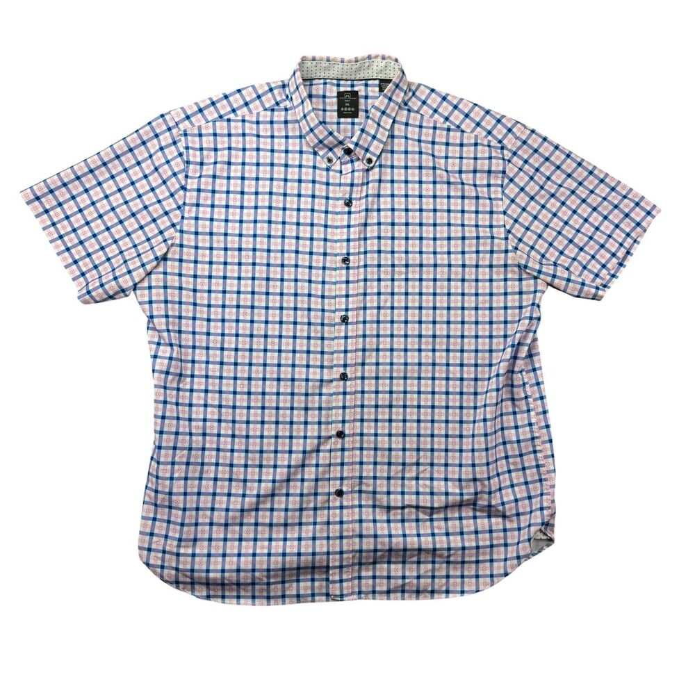 Michael Strahan Shirt Men's Extra Extra Large Pink Blue Slim Fit Short Sleeve